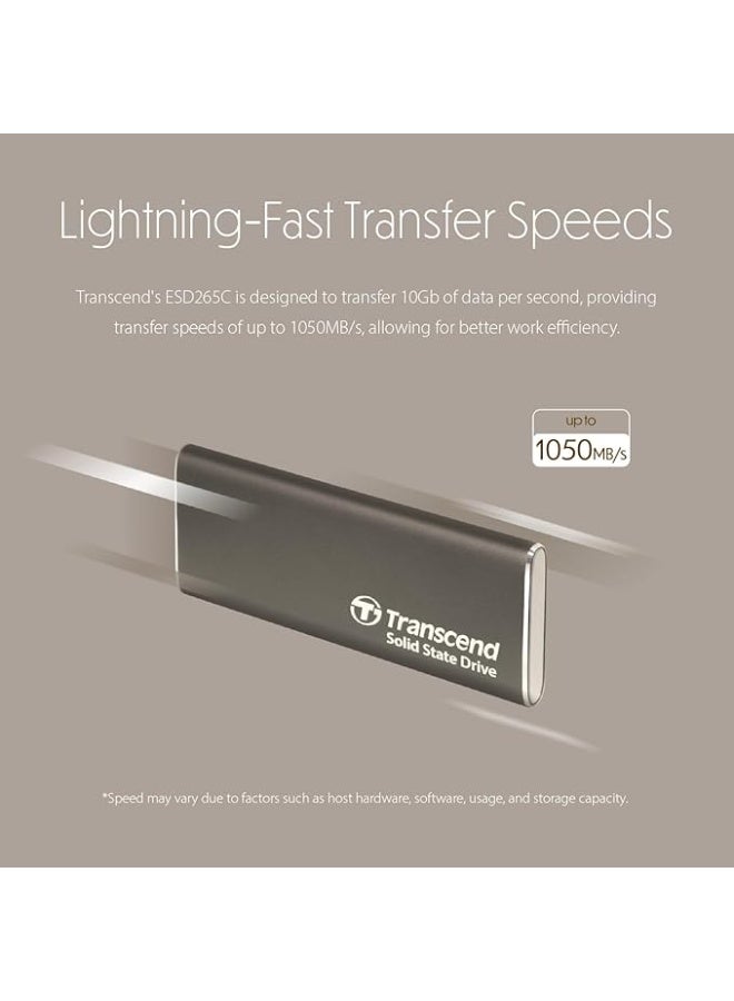 ترانسيند 11 Transcend 265C USB C 1TB External Portable SSD/Solid State Drive, Up to 1050MB/s, 3 Yr Warranty, Iron Grey, for iPhone 15 pro max, MacBook, Desktop and Laptop - Image 3