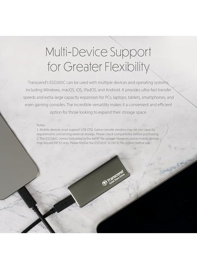 ترانسيند 11 Transcend 265C USB C 1TB External Portable SSD/Solid State Drive, Up to 1050MB/s, 3 Yr Warranty, Iron Grey, for iPhone 15 pro max, MacBook, Desktop and Laptop - Image 5