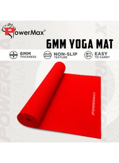 PowerMax Fitness 6mm Thick Premium Exercise Red Color Yoga Mat-Ultra-Dense, Non-Slip, Eco-Friendly with Moisture-Resistant Cushioning for Optimal Comfort and Stability  - Image 3