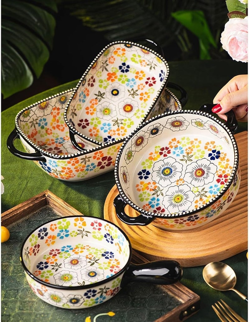 Roaster Large-capacity High-temperature Household Baking Dishes Vintage Underglaze Tableware Deep Dinner Plate with Handle roasting pan(19.6cm) - Image 5