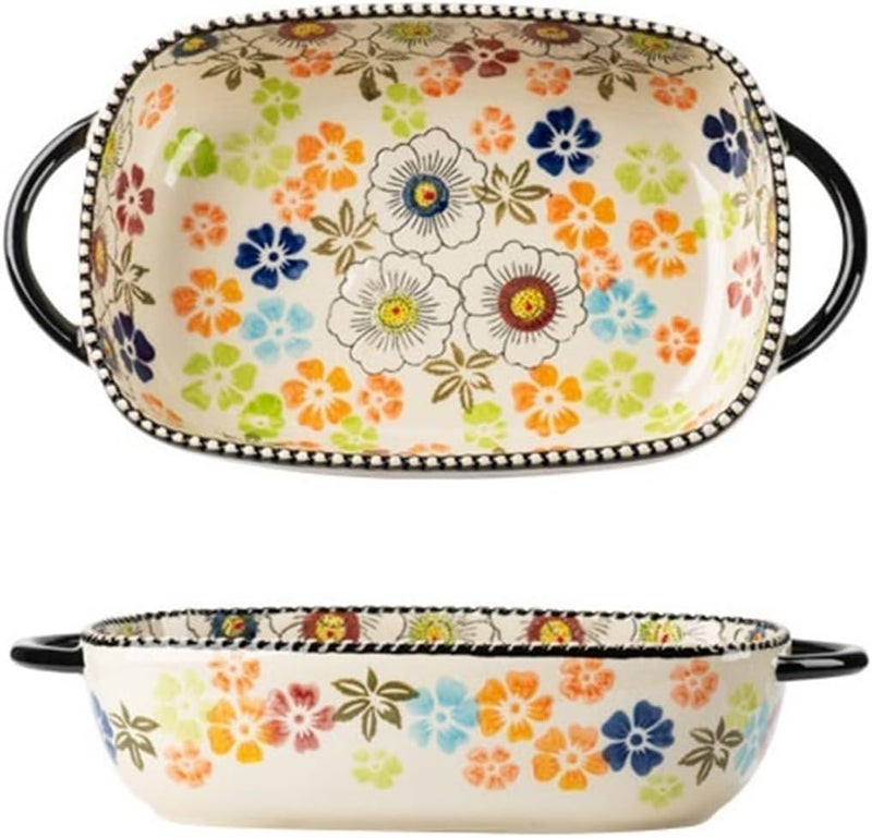 Roaster Large-capacity High-temperature Household Baking Dishes Vintage Underglaze Tableware Deep Dinner Plate with Handle roasting pan(19.6cm) - Image 1
