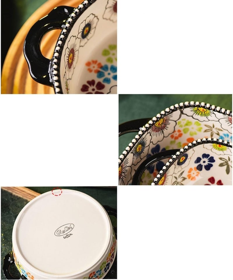 Roaster Large-capacity High-temperature Household Baking Dishes Vintage Underglaze Tableware Deep Dinner Plate with Handle roasting pan(19.6cm) - Image 3