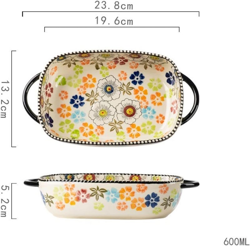 Roaster Large-capacity High-temperature Household Baking Dishes Vintage Underglaze Tableware Deep Dinner Plate with Handle roasting pan(19.6cm) - Image 2