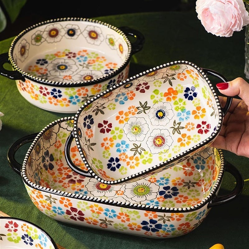 Roaster Large-capacity High-temperature Household Baking Dishes Vintage Underglaze Tableware Deep Dinner Plate with Handle roasting pan(19.6cm) - Image 4