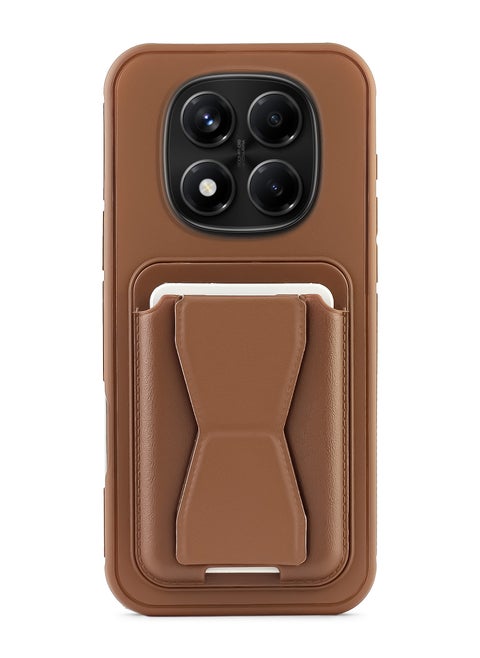 غطاء خلفي من الجلد مع محفظة للبطاقات، جراب Shockpoof قابل للطي متوافق مع هاتف Xiaomi Redmi Note 14 Pro Plus 5G (بني)