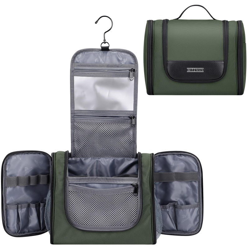WITZMAN Toiletry Bag for Men Women Large Hanging Multi-organization Bathroom Bag Water-resistant Dopp Kit Shaving Bag Men(B690 Army Green) - Image 1