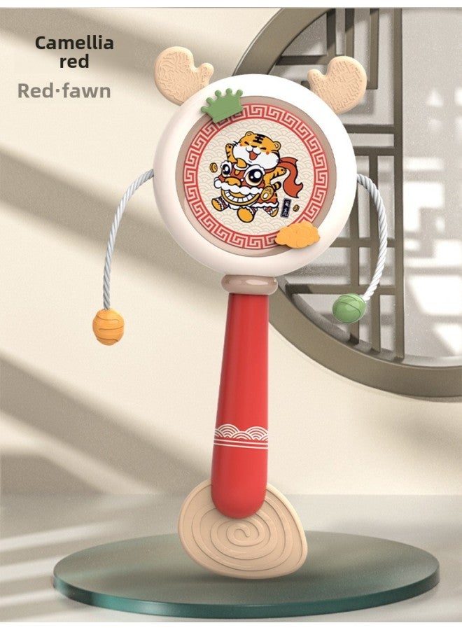 BL Baby Toy لعبة طبل خشخشة كرتونية يمكنها قضم اللثة لعبة مطاطية لغز الدف المكرنك يدويًا - اللون المبكر: غزال الاتجاه الوطني - أحمر - Image 1