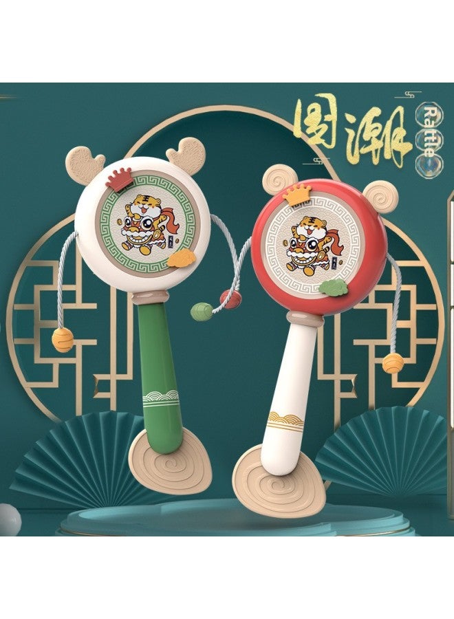 BL Baby Toy لعبة طبل خشخشة كرتونية يمكنها قضم اللثة لعبة مطاطية لغز الدف المكرنك يدويًا - اللون المبكر: غزال الاتجاه الوطني - أحمر - Image 2