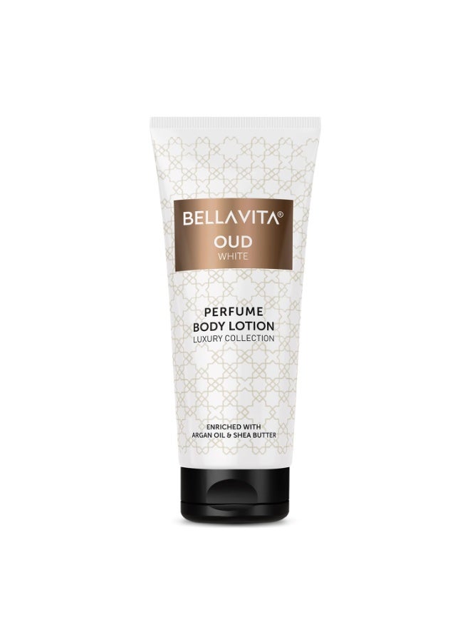 Bella Vita Luxury OUD WHITE Perfume Body Lotion for Nourishing, Hydrating, Soft, Supple,Healthy Skin with Argan Oil and Shea Butter 200 Ml - Image 1