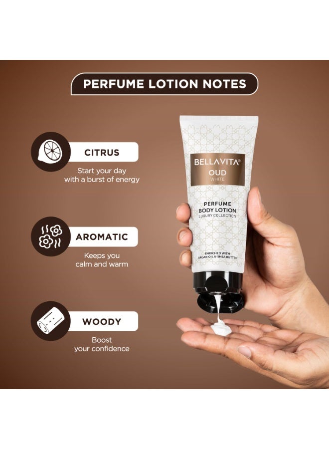 Bella Vita Luxury OUD WHITE Perfume Body Lotion for Nourishing, Hydrating, Soft, Supple,Healthy Skin with Argan Oil and Shea Butter 200 Ml - Image 4