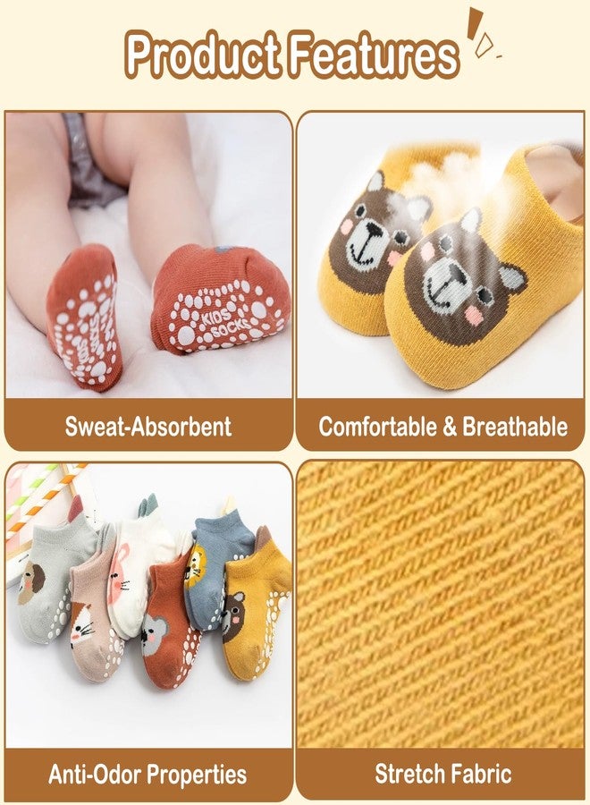TecoKart® 6 Pairs Baby Anti-Slip Socks Set for Boys & Girls, Cute Cotton Cartoon Animal Thermal Socks for Kids 12-36 Months, Sweat-Absorbent, Non-Skid, Comfortable Baby Socks for Foot Length 12cm - Image 4