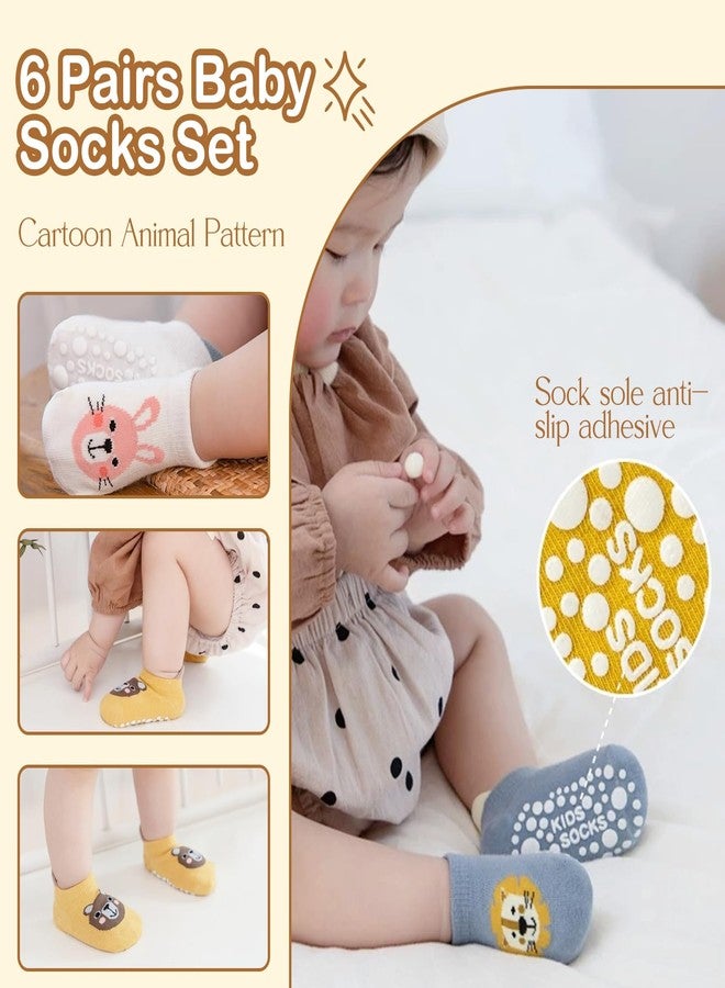 TecoKart® 6 Pairs Baby Anti-Slip Socks Set for Boys & Girls, Cute Cotton Cartoon Animal Thermal Socks for Kids 12-36 Months, Sweat-Absorbent, Non-Skid, Comfortable Baby Socks for Foot Length 12cm - Image 5