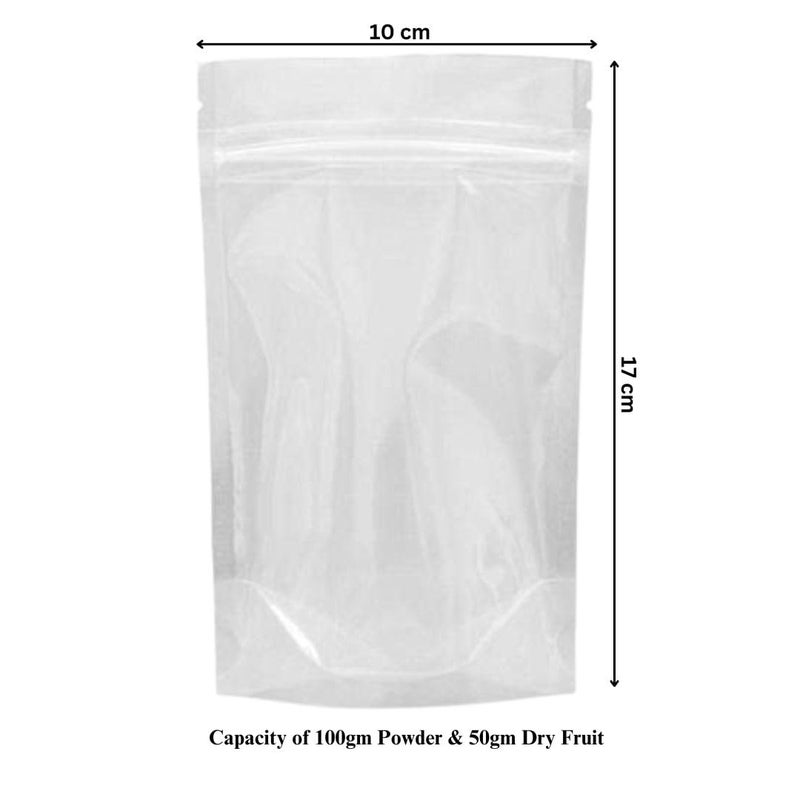 Deera Deera Ziplock Airtight Standee Stand up ClearTransparent Food Grade PolythenePolyester Lamination PouchCoverBag with zipper self seal and reusable100mm x170mm Pack of 50  - Image 2