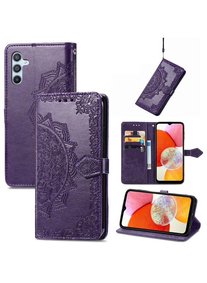 اس-توب جراب لهاتف Samsung Galaxy A14 4G جراب هاتف جلدي منقوش بزهرة ماندالا - Image 1