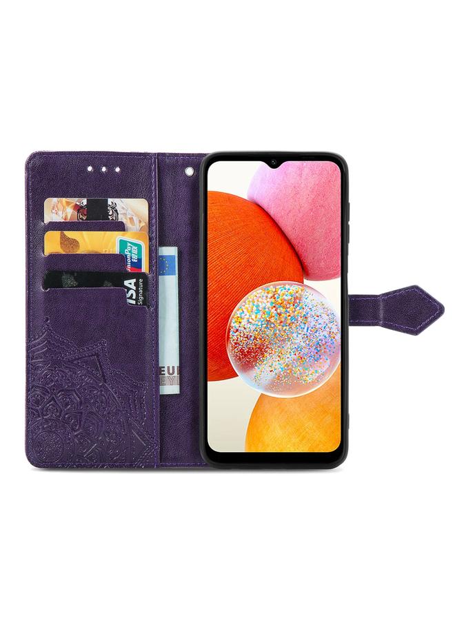 اس-توب جراب لهاتف Samsung Galaxy A14 4G جراب هاتف جلدي منقوش بزهرة ماندالا - Image 3