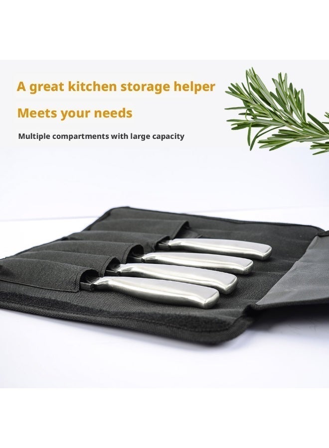 Waterproof Knife Roll Bag, Black Canvas Chef Knife Carry Case with Double Zipper, Scratch Resistant Knife Organizer for Knives Up to 6 Inches, Suitable for Kitchen, Camping and Outdoor Use - Image 5