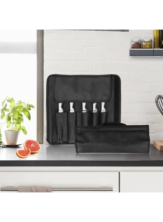 Waterproof Knife Roll Bag, Black Canvas Chef Knife Carry Case with Double Zipper, Scratch Resistant Knife Organizer for Knives Up to 6 Inches, Suitable for Kitchen, Camping and Outdoor Use - Image 4