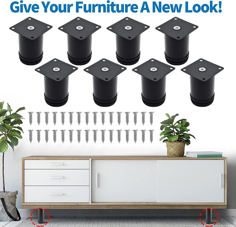 Masendelk 3 Inch Metal Furniture Legs Stainless Steel Adjustable Legs Black Metal Legs Round Cabinet Legs For Coffee Table Cabinet Desk Sofa Shelves  Pack Of 8 - Image 2
