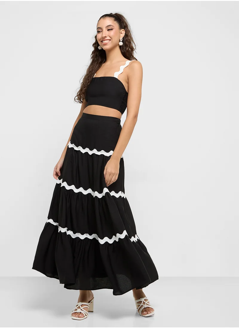 Ginger Contast Trim Detail Crop Top & Maxi Tiered Set