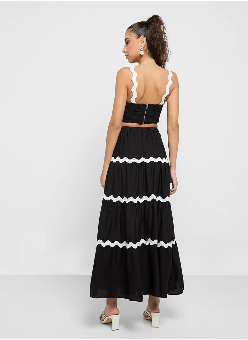 Ginger Contast Trim Detail Crop Top & Maxi Tiered Set