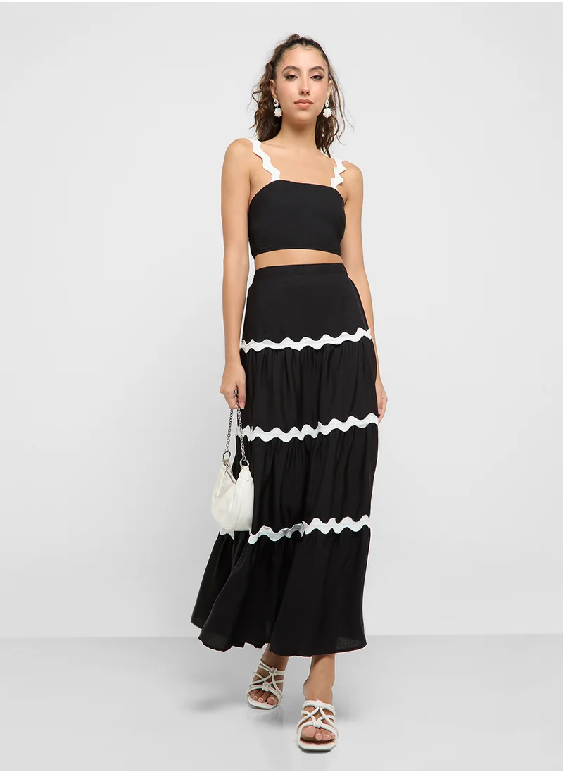 Ginger Contast Trim Detail Crop Top & Maxi Tiered Set