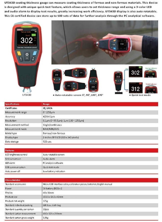 UNI-T UT343D Digital Coating Thickness Gauge