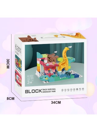 Dinosaur Park Track Slide Ball Building Blocks Set – 62Pcs Diy Stem Construction Toy For Kids Ages 3+ | Colorful Marble Run With Cartoon Dinosaurs | Imaginative Learning Gift - view 4
