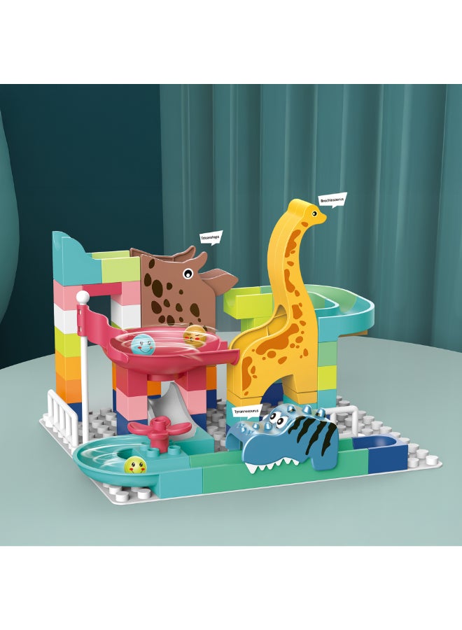 COGNIKIDS Dinosaur Park Track Slide Ball Building Blocks Set – 62Pcs Diy Stem Construction Toy For Kids Ages 3+ | Colorful Marble Run With Cartoon Dinosaurs | Imaginative Learning Gift - Image 3