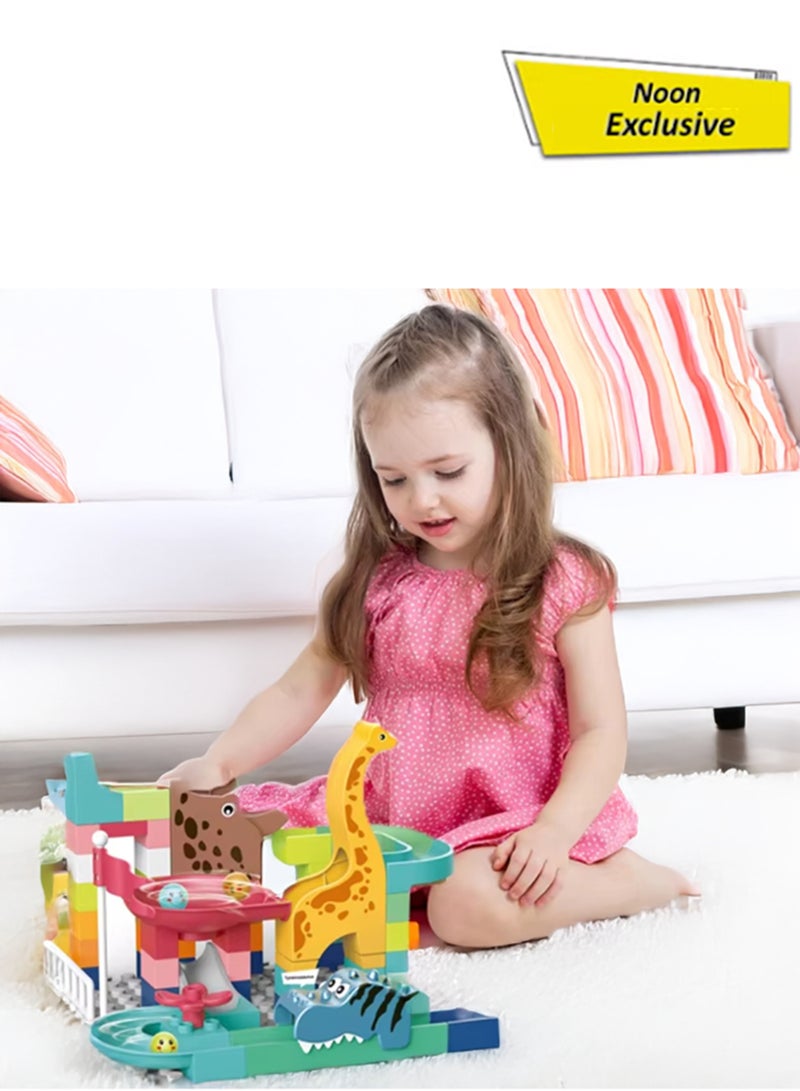 COGNIKIDS Dinosaur Park Track Slide Ball Building Blocks Set – 62Pcs Diy Stem Construction Toy For Kids Ages 3+ | Colorful Marble Run With Cartoon Dinosaurs | Imaginative Learning Gift - Image 1