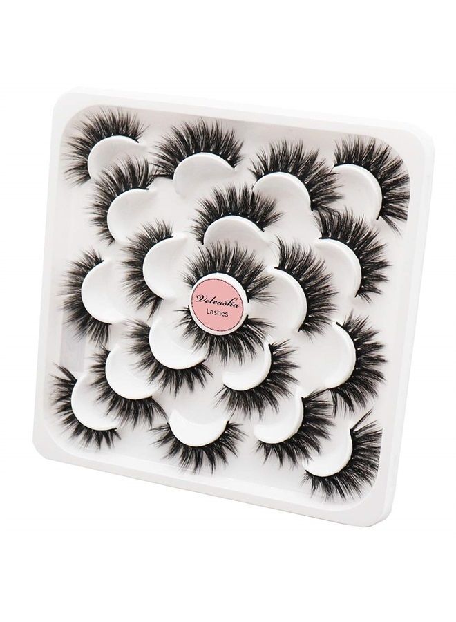 Veleasha Mink Lashes Faux Dramatic Volume Eyelashes Long Thick Crossed Fake Eyelashes Fluffy False Eyelashes Handmade Soft Lashes For Makeup Reusable 10 Pairs Pack | V42 - Image 3