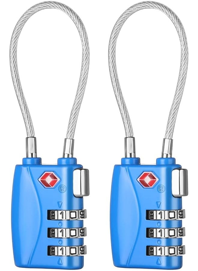 SYOSI Luggage Padlocks Tsa Approved Customs Lock Mini Luggage Padlock Flexible Cable Travel Locks Coded Suitcase Lock Small Gym Locker Padlock With 3 Digit Combination Blue 2 Pack  - Image 1