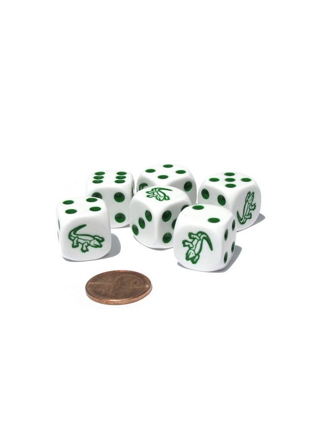 Koplow Games Set of 6 Alligator 16mm D6 Round Edge Koplow Animal Dice - White with Green Pips  - Image 4