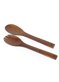 Shallow Shallow Acacia Wood Porcelain Salad Bowl with Spoon, 20cm, Dinner Bowls, White & Brown  - Image 5