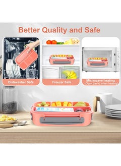 Arabest Lunch Box Kids Bento Box Adult Lunch Box Lunch Containers for Adults/Kids/Toddler 1300Ml -4 Compartment Bento Lunch Box Microwave And Dishwasher And Freezer Safe BPA Free -Pink  - Image 2