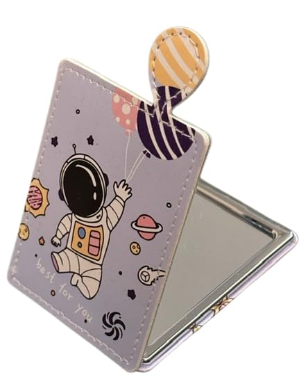 Portable Printed Design Compact Metal and Glass Mirror for Women for Purses and Handbags and Travel with 2x1 Magnification one Side Colour and Print May Vary According to Availability  - Image 1