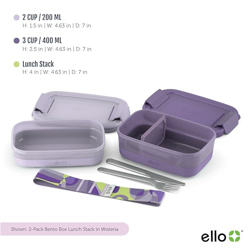 Ello 2-Pack Bento Box Lunch Stack Plastic Food Storage Container | Leak-Proof Locking Plastic Lids | Silicone Base | BPA-Free | Freezer Microwave and Dishwasher Safe | Wisteria - Image 4