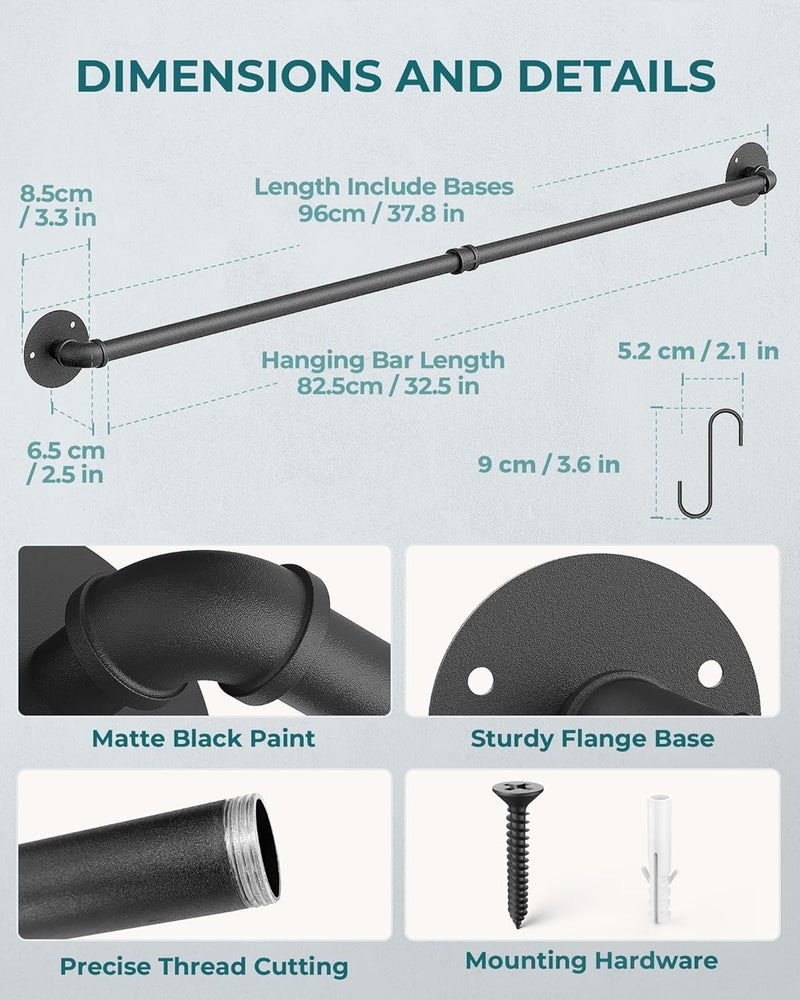 OROPY 38 inch Pot Bar Rack Wall Mounted Detachable Pans Hanging Rail Kitchen Lids Utensils Hanger with 14 S Hooks Black - Image 4