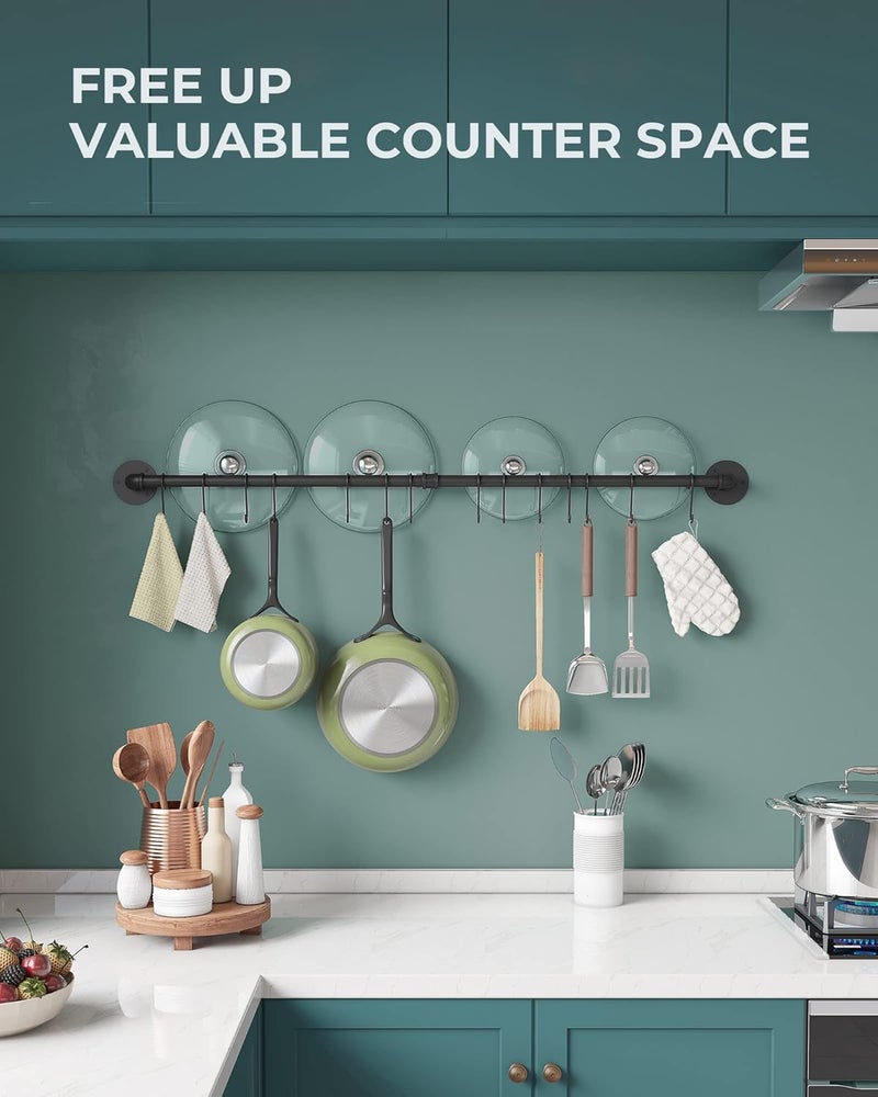 OROPY 38 inch Pot Bar Rack Wall Mounted Detachable Pans Hanging Rail Kitchen Lids Utensils Hanger with 14 S Hooks Black - Image 3