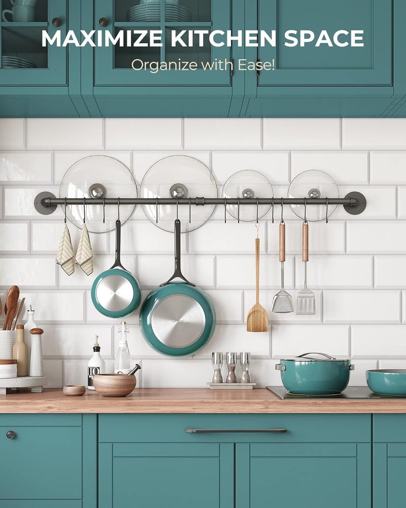 OROPY 38 inch Pot Bar Rack Wall Mounted Detachable Pans Hanging Rail Kitchen Lids Utensils Hanger with 14 S Hooks Black - Image 2
