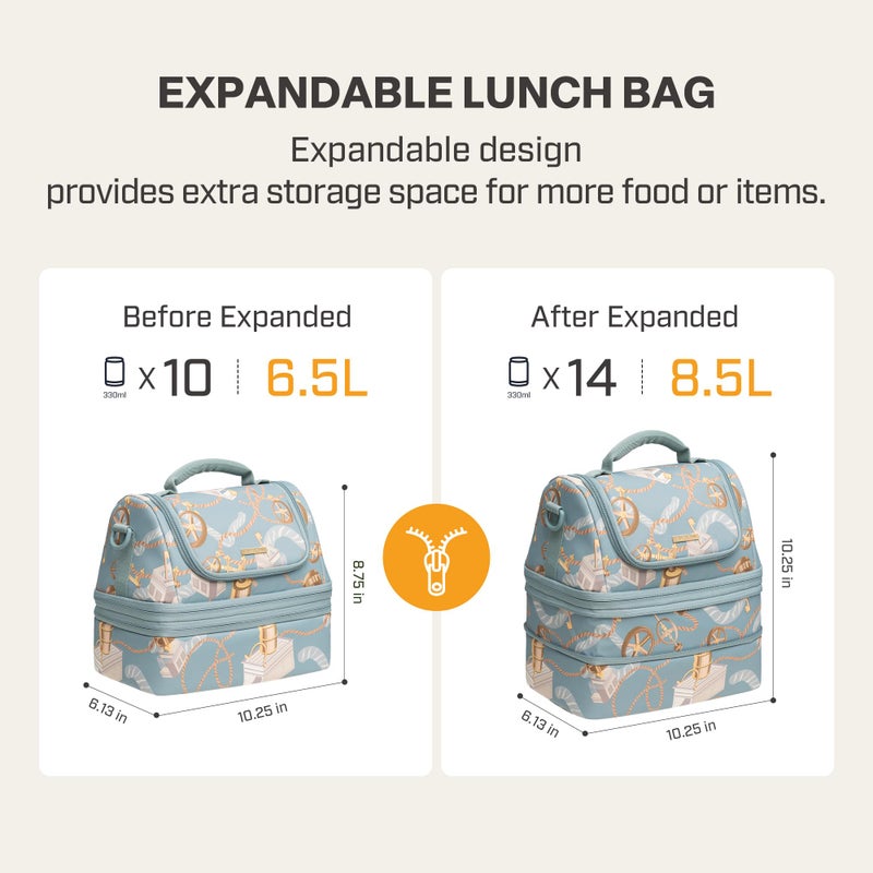 Everfun Womens Lunch Box Two Compartments Insulated Lunch Tote Bag Large Leakproof Soft Cooler Valentine's Day Gifts for Work Picnic Travel - Image 2