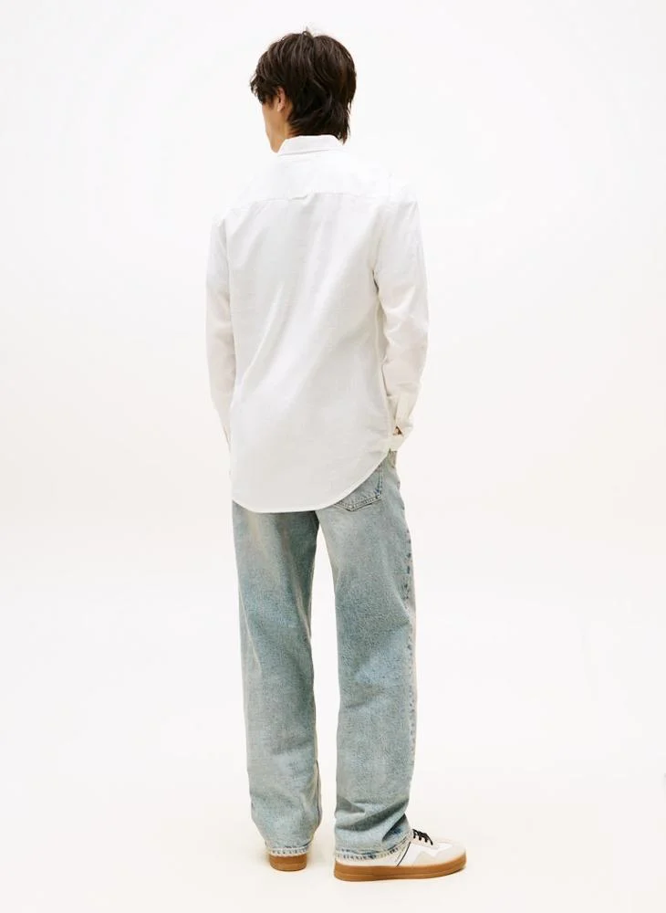 TOMMY JEANS Regular Fit Linen Blend Long Sleeve Shirt