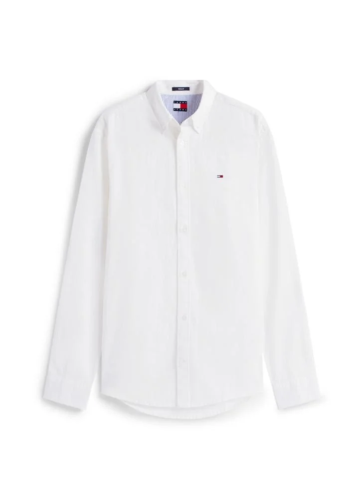 TOMMY JEANS Regular Fit Linen Blend Long Sleeve Shirt