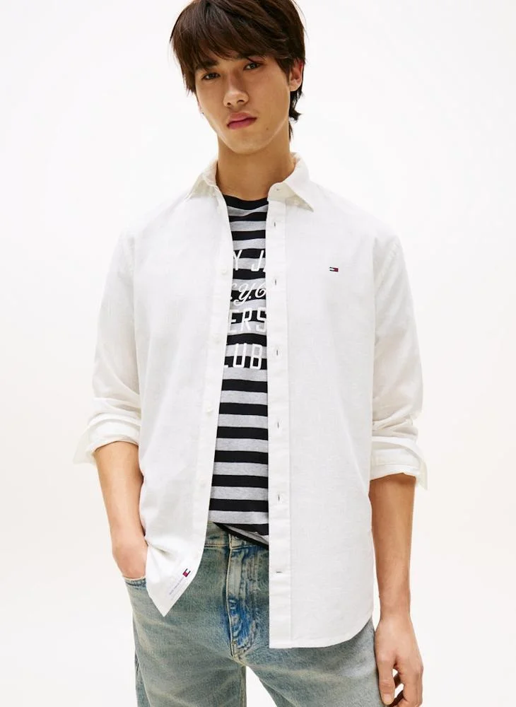 TOMMY JEANS Regular Fit Linen Blend Long Sleeve Shirt