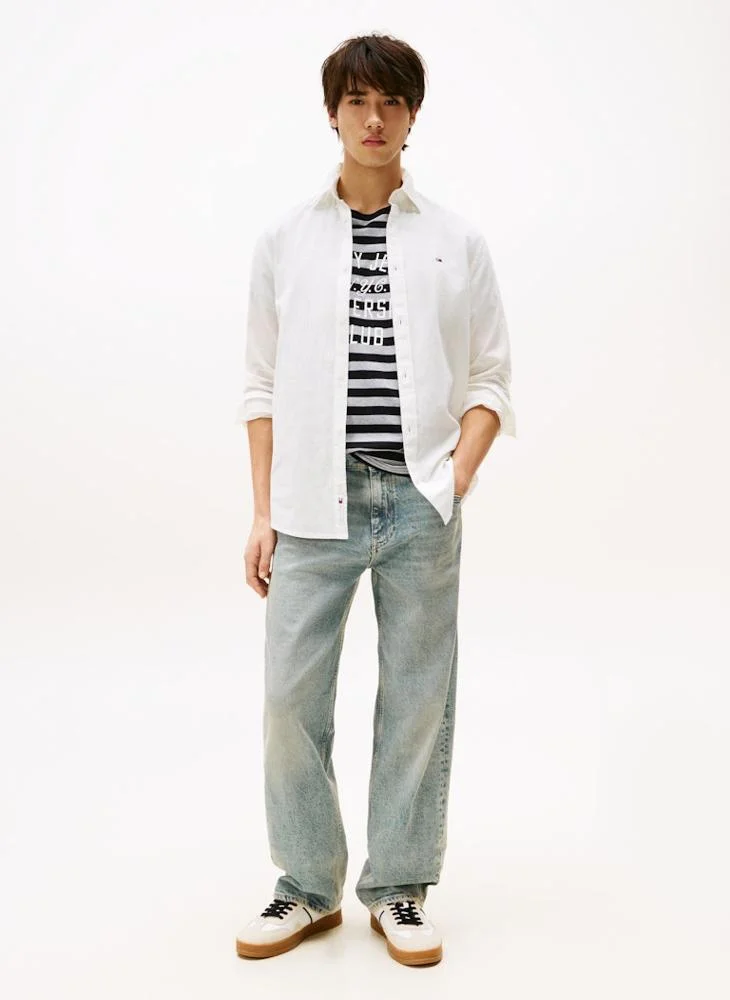 TOMMY JEANS Regular Fit Linen Blend Long Sleeve Shirt