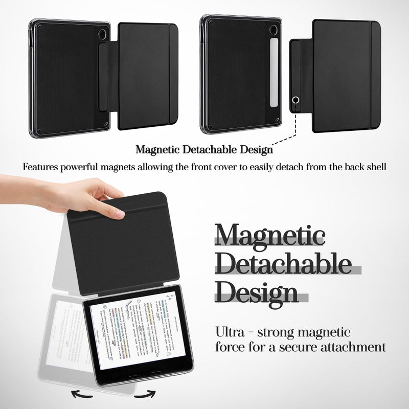 Vane Oak Magnetic Detachable Case for 7" Kobo Libra Colour (2024) / Kobo Libra 2 (2021), Slim PU Leather Case and Ultra Clear TPU Back Cover with Auto Wake/Sleep, Black - Image 3