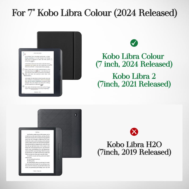 Vane Oak Magnetic Detachable Case for 7" Kobo Libra Colour (2024) / Kobo Libra 2 (2021), Slim PU Leather Case and Ultra Clear TPU Back Cover with Auto Wake/Sleep, Black - Image 2