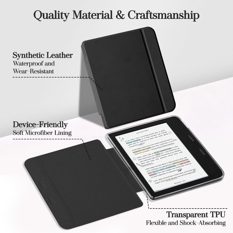 Vane Oak Magnetic Detachable Case for 7" Kobo Libra Colour (2024) / Kobo Libra 2 (2021), Slim PU Leather Case and Ultra Clear TPU Back Cover with Auto Wake/Sleep, Black - Image 4