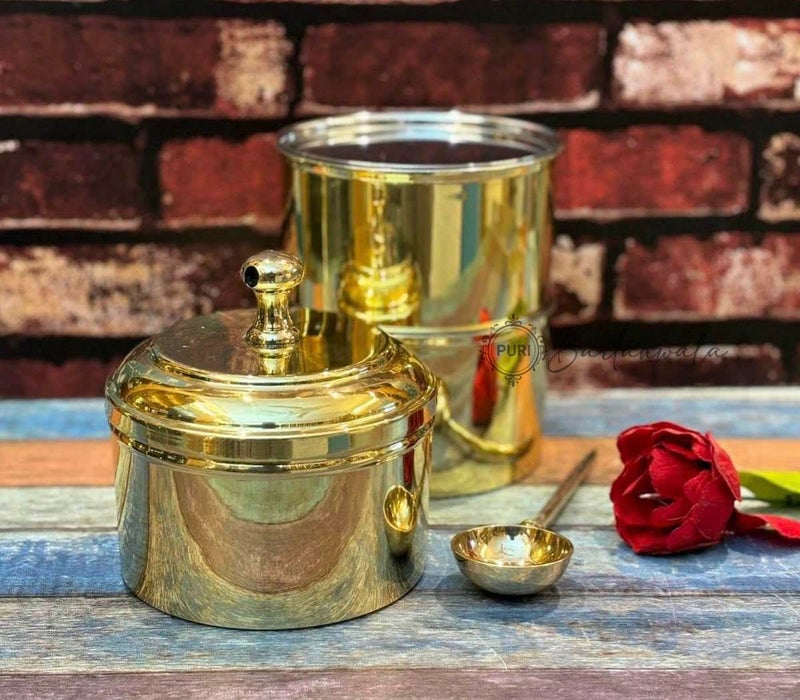 PURI PURI Pure BrassPital TiffinLunch Box 4 Compartment of 650 ML Each Hand Crafted in India Vintage Style  - Image 2