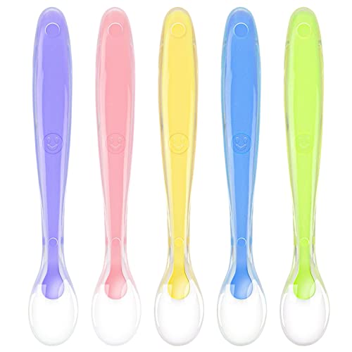 Vicloon Baby Silicone Spoons 5 PCS Baby Training Feeding Spoons for First Stage 4 Months Toddlers Infants Utensils Feeding Supplies Soft Tip BPA Free GumFriendly Dishwasher BoilProof - Image 1