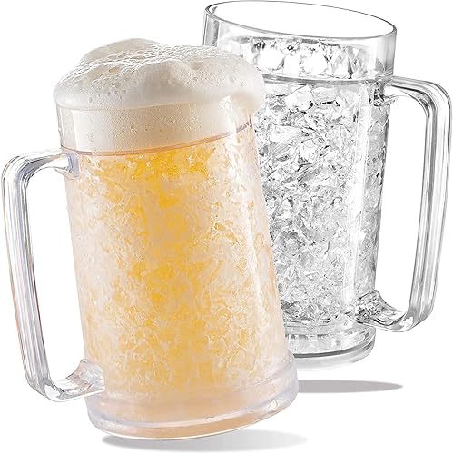 Luxail Beer Mugs For Freezer Double Wall Insulated Plastic Glasses - Freezer Mugs 16 Oz - Perfect Frozen Beer Mugs For Home Bar Accessories Gifts For Men 2 Pack - Image 2